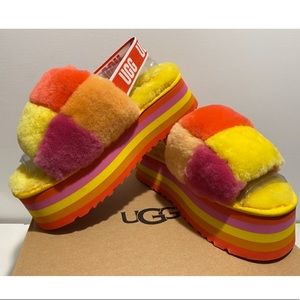 UGG Women's Disco Checker Slides: Rainbow Yellow